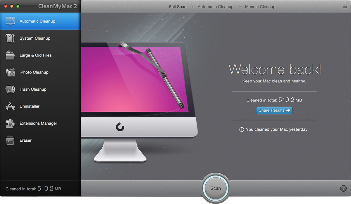 CleanMyMac user Interface