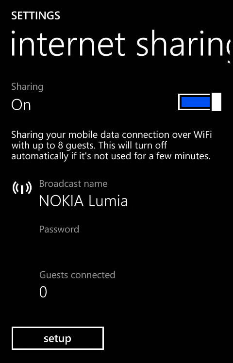Internet Sharing Windows Phone